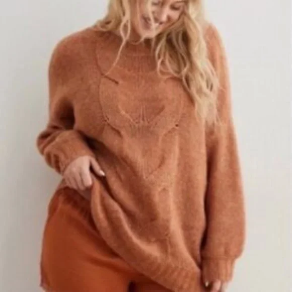 Aerie Happy Place Wool Blend Orange Cable Knit Oversized Sweater - Picture 1 of 7